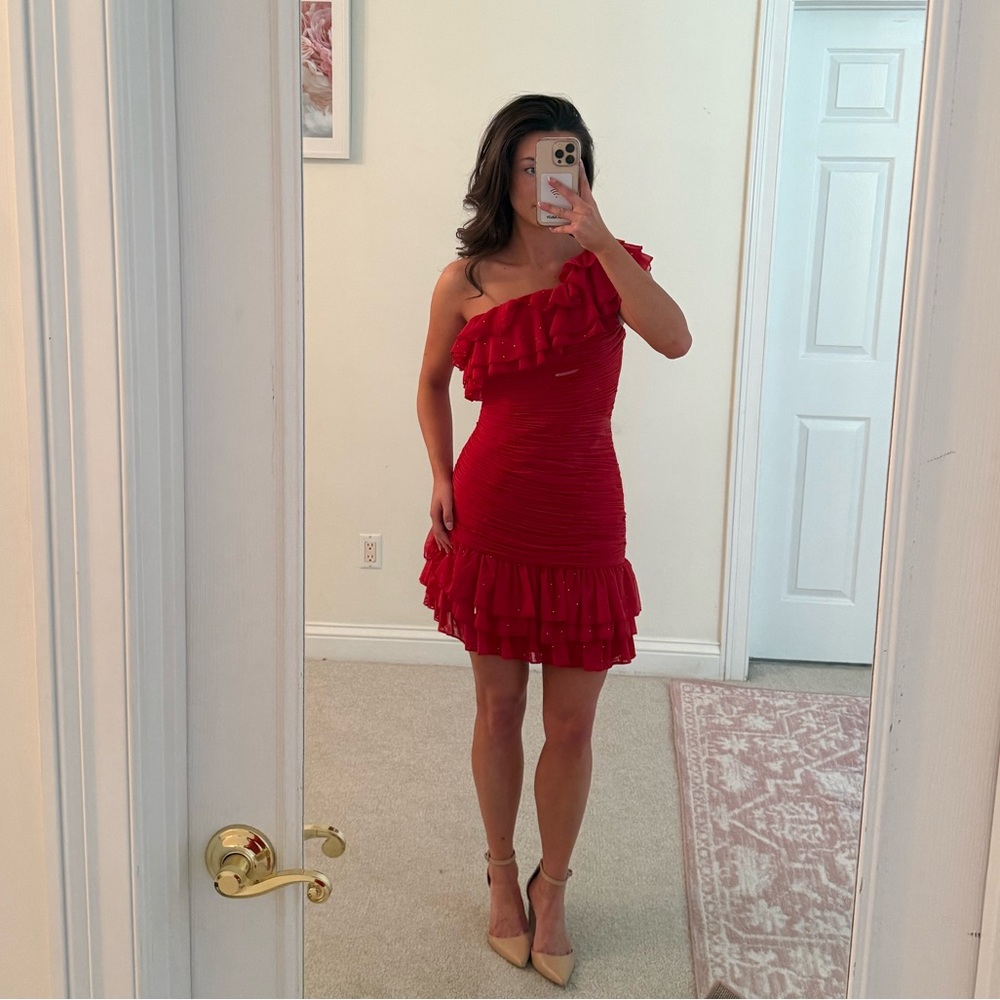 Ava Presley Vibrant Red One-Shoulder Dress